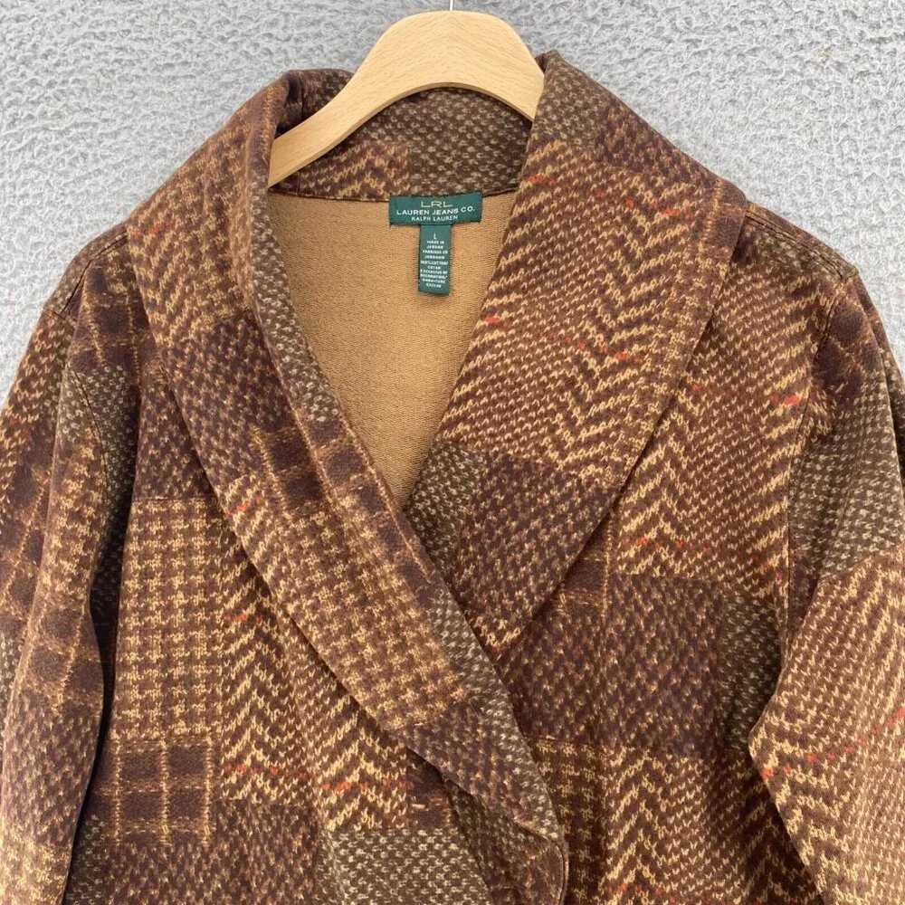 Lauren Ralph Lauren Jacket Womens Large Brown Mix Pattern Shawl Lapel Coatigan - Picture 2 of 9